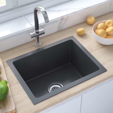 ZNTS Handmade Kitchen Sink Black Stainless Steel 51507