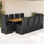 ZNTS 11 Piece Garden Dining Set with Cushions Black Poly Rattan 3277650