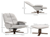 Linen Swivel Recliner Chair with Footstool, Upholstered Reclining Armchair with Wooden Base for T3398P343465