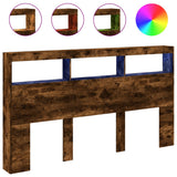 Headboard Cabinet with LED Smoked Oak 180x17x102 cm 839214