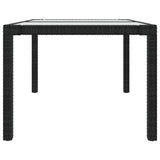 Garden Table 150x90x75 cm Tempered Glass and Poly Rattan Black 316705