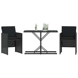3 Piece Bistro Set with Cushions Black Poly Rattan 365063