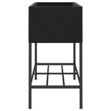 Garden Planter with Shelf Black Poly Rattan 366384