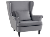 Modern Accent Chair, Upholstered Wingback Armchair with High Backrest and Pillow, Velvet-Feel Fabric T3398P377888
