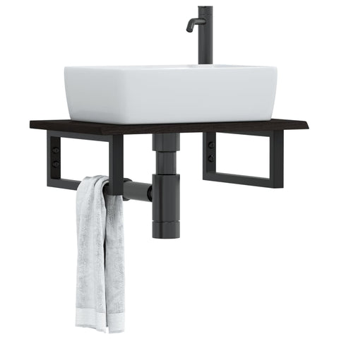 Basin Shelf Wall Mounted Steel and Solid Wood Oak 3302581