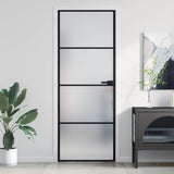 Interior Door Slim Black 76x201.5 cm Tempered Glass and Aluminium 155117