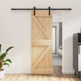 Sliding Door Natural and Black 70 x 210 cm Solid Pine Wood 3444908