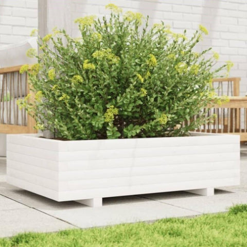 ZNTS Garden Planter White 90x60x26.5 cm Solid Wood Pine 847344