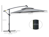 3 Cantilever Banana Parasol Hanging Umbrella with Double Roof, LED Solar lights, Crank, 8 Sturdy T3398P315451