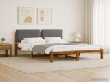 Bed Frame with Upholstered Headboard Natural and Light Grey 903885