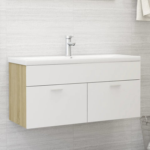 ZNTS Sink Cabinet with Built-in Basin White and Sonoma Oak Engineered Wood 3070852