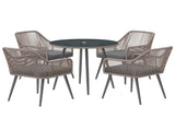 4 Seater Rattan Dining Set, Rattan Garden Furniture Set with Parasol Hole, Cushions, Glass Top Table T3398P314648