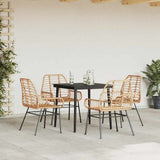 5 Piece Garden Dining Set Brown Poly Rattan Glass 3334444