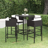 5 Piece Garden Bar Set with Cushions Poly Rattan Black 3095390