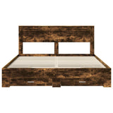 Bed Frame with Drawer Smoked Oak 200 x 200 cm Engineered Wood 3409956
