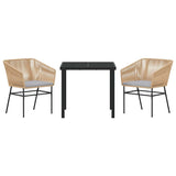 Garden Dining Set with Cushion 3 pcs Brown Powder-Coated Steel 3380925