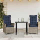 3 Piece Garden Dining Set with Cushions Grey Poly Rattan 3213304