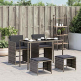5 Piece Garden Dining Set with Cushions Grey Poly Rattan 365084
