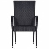 Garden Dining Set Black PE rattan, powder-coated steel, glass 3099380