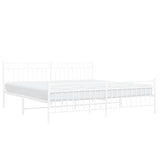 Metal Bed Frame without Mattress with Footboard White 193x203cm 373764