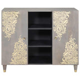 Sideboard Grey and Gold 90 x 33 x 75 cm Solid Mango Wood 4018800