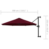 Wall-Mounted Garden Parasol with Metal Pole 300 cm Burgundy 47298