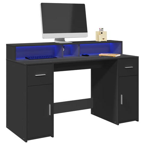 Desk with LED Lights Black 140x55x91 cm Engineered Wood 3309421