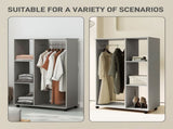 Open Wardrobe on Wheels, Bedroom Wardrobe with Clothes Hanging Rail, 3 Storage Shelves, Mobile T3398P328093