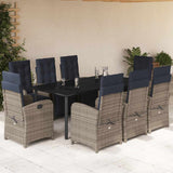 9 Piece Garden Dining Set with Cushions Grey Poly Rattan 3212625