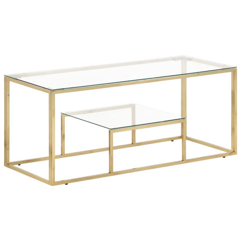 ZNTS Coffee Table Gold Stainless Steel and Tempered Glass 350018