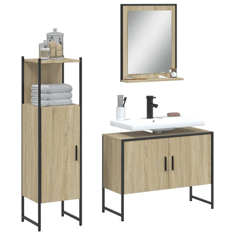 ZNTS 3 Piece Bathroom Cabinet Set Sonoma Oak Engineered Wood 3214350