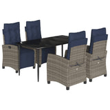 5 Piece Garden Dining Set with Cushions Grey Poly Rattan 3213047