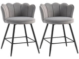Set of Two Velvet-Feel Lotus Bar Stools - Grey T3398P377907