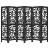 Room Divider 6 Panels Black Solid Wood Paulownia 358761