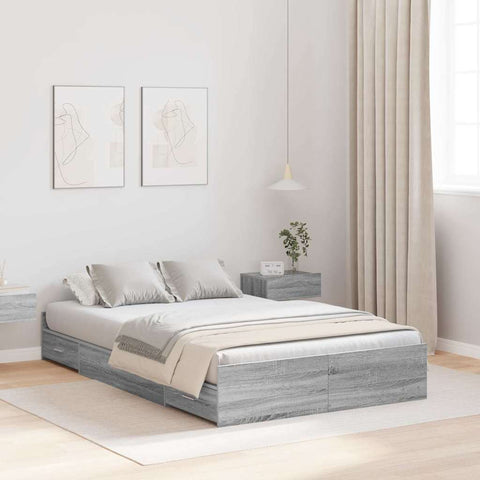 Storage Bed Frame Grey sonoma 120 x 200 cm Engineered wood 3335306