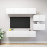6 Piece TV Cabinet Set White Engineered Wood 3078726