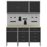 Work Cabinet with Drawer 8 pcs Black Engineered Wood and Steel 3321446