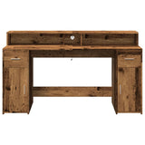 Desk with LED Lights Old Wood 160x55x91 cm Engineered Wood 3309436