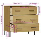 Sideboard with 3 Drawers Brown 77x40x79,5 cm Solid Wood "OSLO 350979