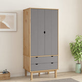 Wardrobe OTTA Brown and Grey 76.5x53x172 cm Solid Wood Pine 348589