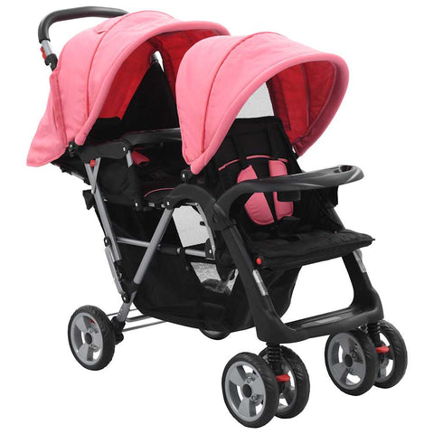 Tandem Stroller Pink and Black Steel 10157
