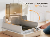 XXL Stainless Steel Cat Litter Tray, Enclosed Cat Litter Box with 90&deg Flip Cover, Double Doors, T3398P549952
