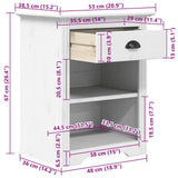 Bedside Cabinet BODO White 53x38.5x66 cm Solid Wood Pine 355053