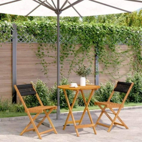 ZNTS 3 Piece Bistro Set Black Polypropylene and Solid Wood 3281841