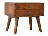 Solid Wood Curved Chestnut Bedside, 2 Drawers, Dark Brown B2743P402920