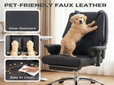 Executive Office Chair, Reclining Desk Chair with Footrest, Adjustable Armrests, Pet Friendly Faux T3398P550247