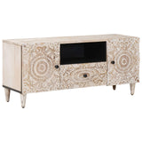 TV Cabinet with Door White 105 x 33.5 x 46 cm Solid Mango Wood 4018382