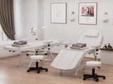 Salon Tattoo Bed with Rotatable Armrests, Adjustable 3-Section Beauty Table with Storage Shelves, 21154689