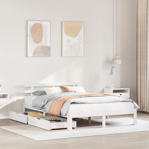 ZNTS Bed Frame with Drawers without Mattress White 135x190 cm Double 3302001