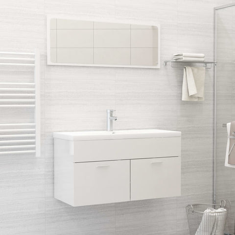 ZNTS Bathroom Furniture Set High Gloss White Engineered Wood 3070889